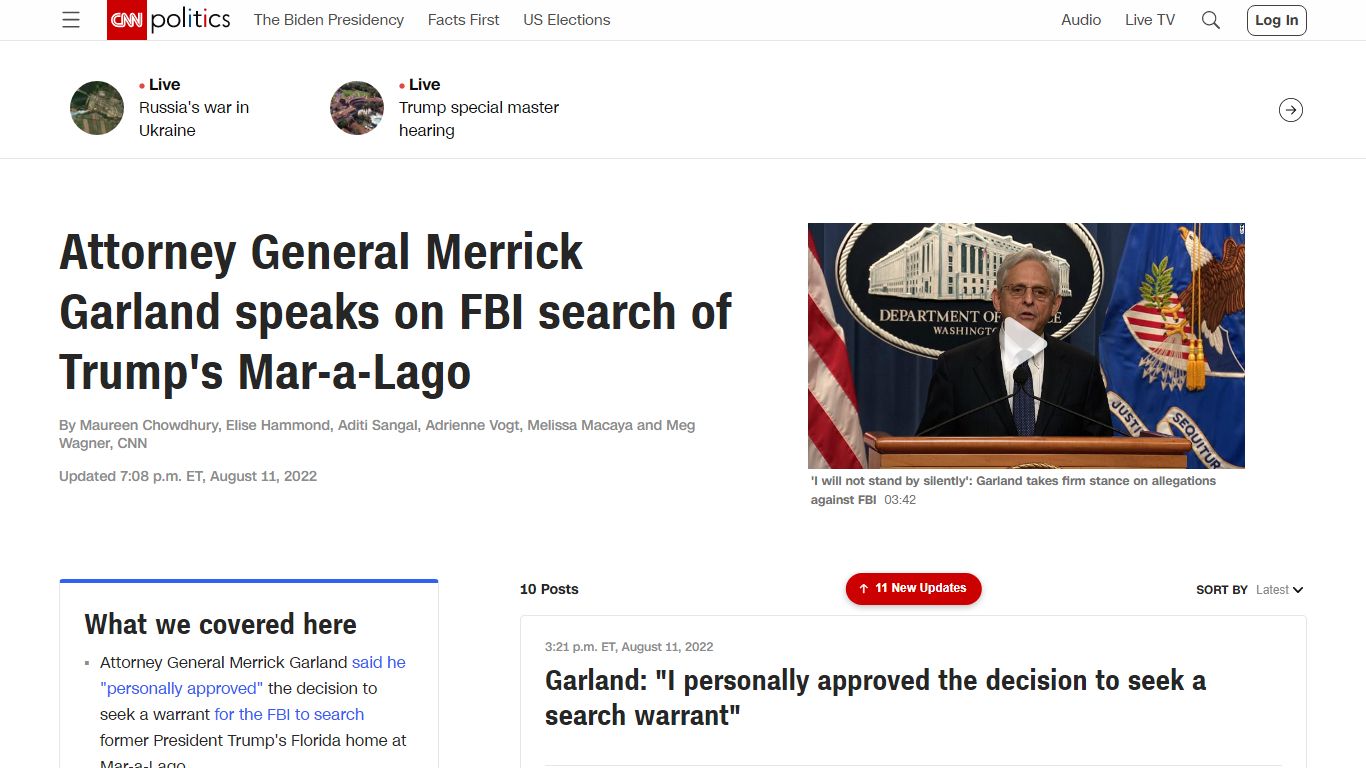 Garland: "I personally approved the decision to seek a search warrant"